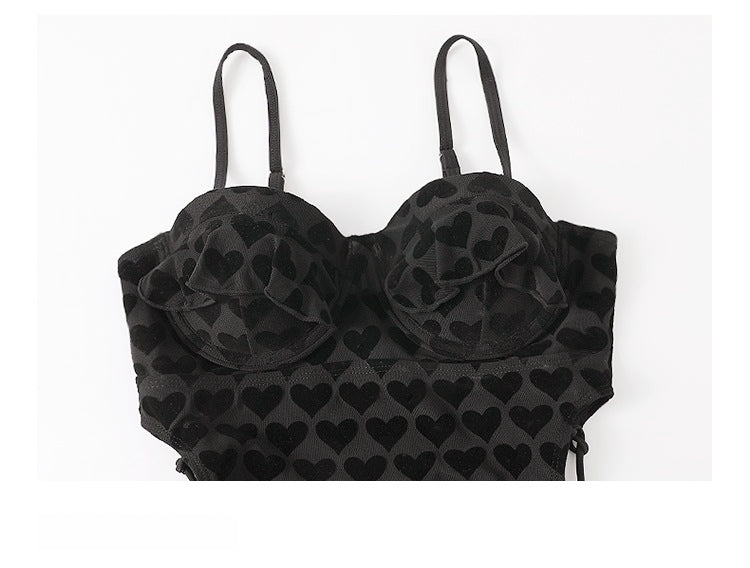 Korean-Style INS Sweet Aesthetic Cut-Out Waist One-Piece Swimsuit + Cover-Up 2-Piece Set