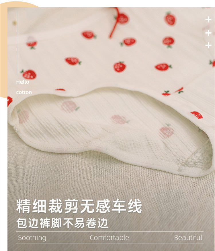 3 Pieces of Cotton Antibacterial Breathable Low Waist Strawberry Underwear