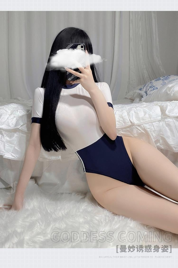 One-Piece Semi-transparent Student Sexy Underwear (With Student Socks)