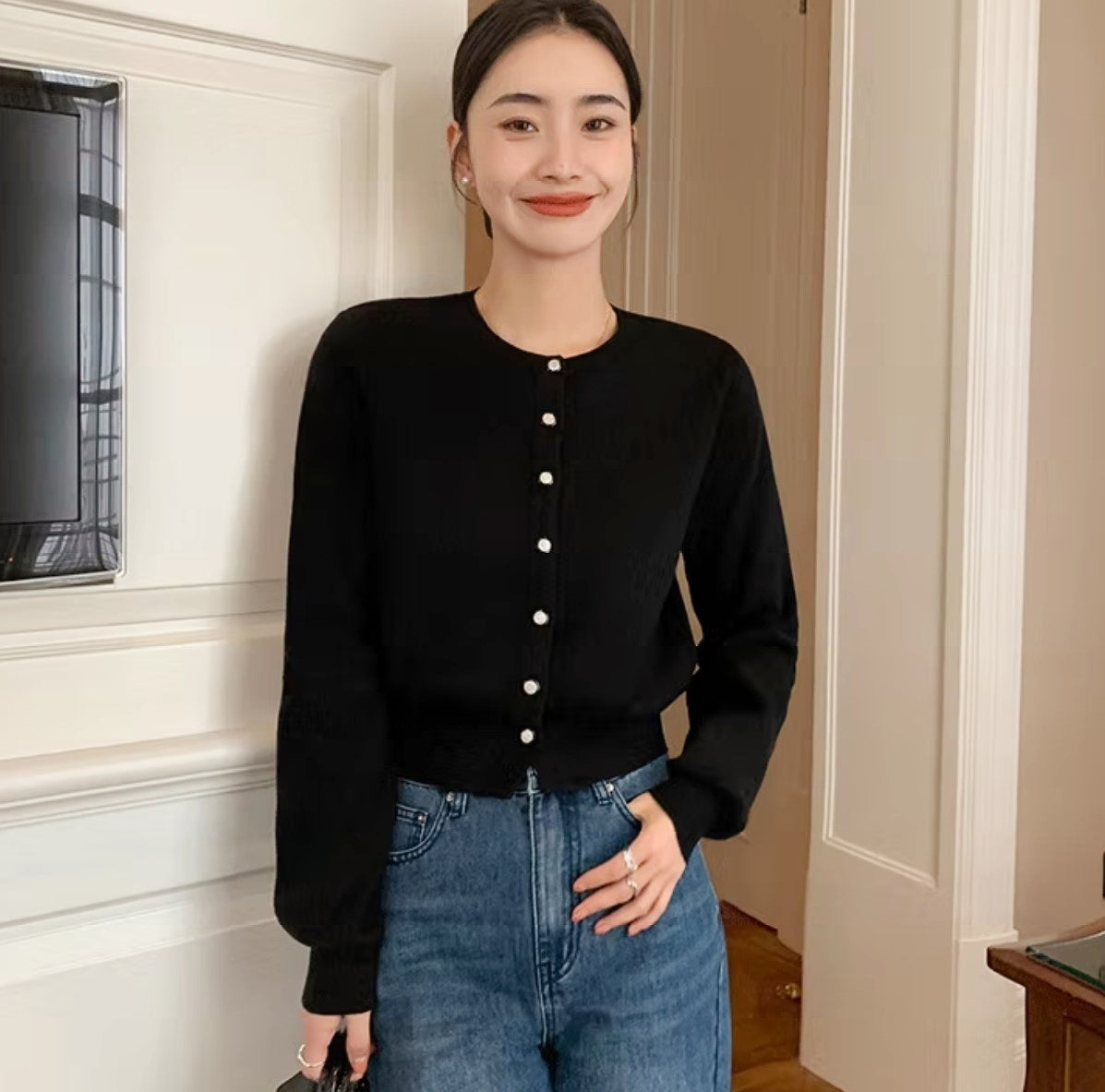 Vintage Academia Soft Knit Crewneck Cardigan