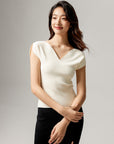 White Slim-Fit Floral Collar Knit Top