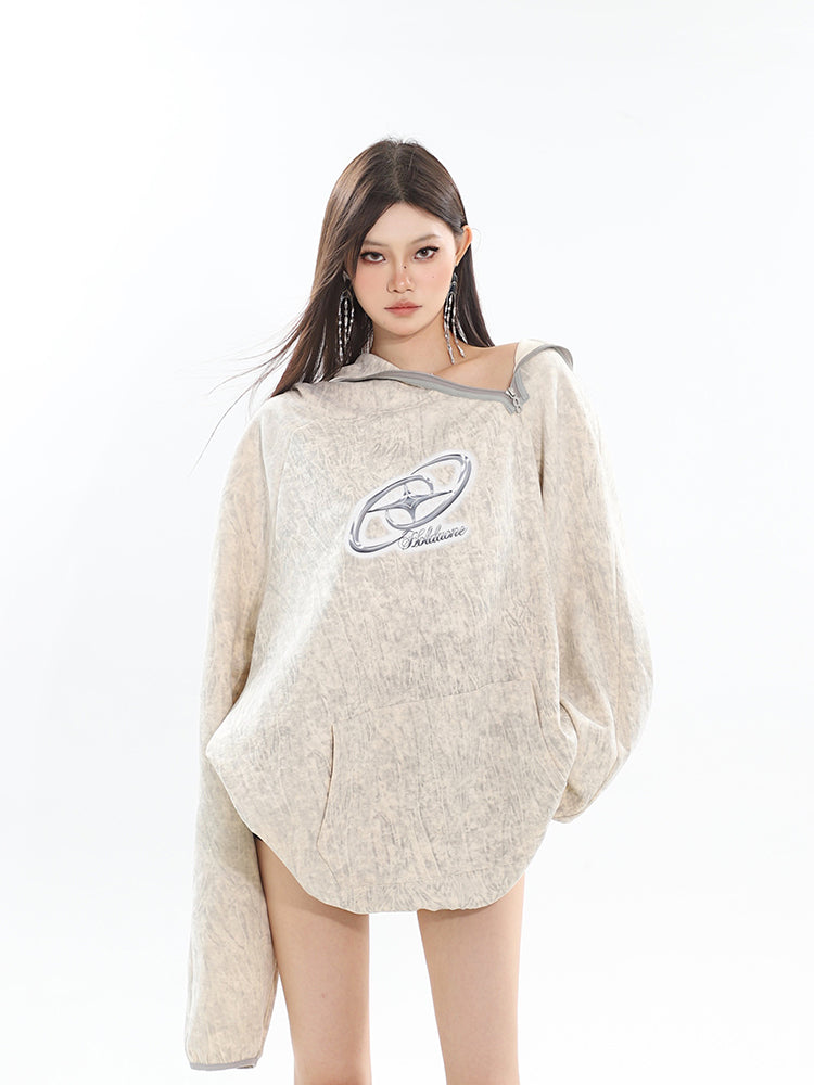 Spring/Summer New Arrival Unique Asymmetric Zipper Off-Shoulder Sweatshirt