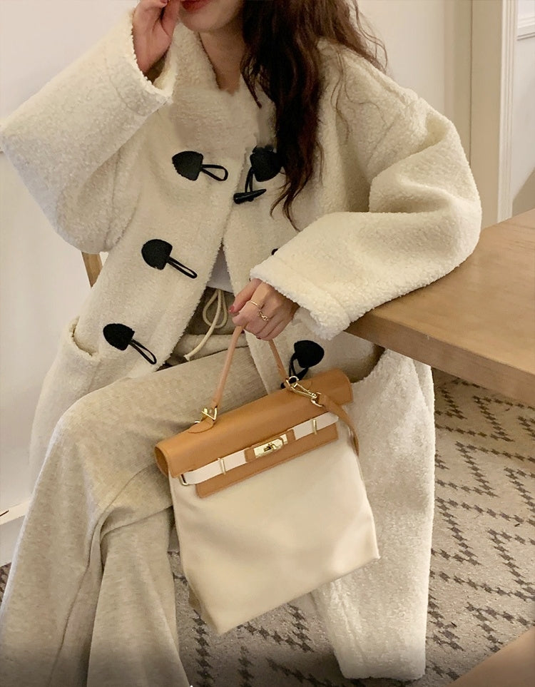 Wool-Blend Eco Faux Fur Mid-Length Coat
