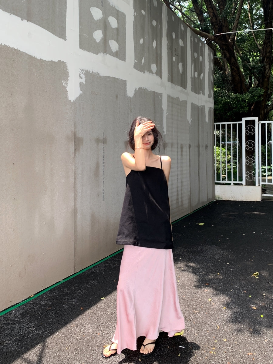 Must-Have Tie-Strap Camisole + Acetate Satin Mermaid Skirt