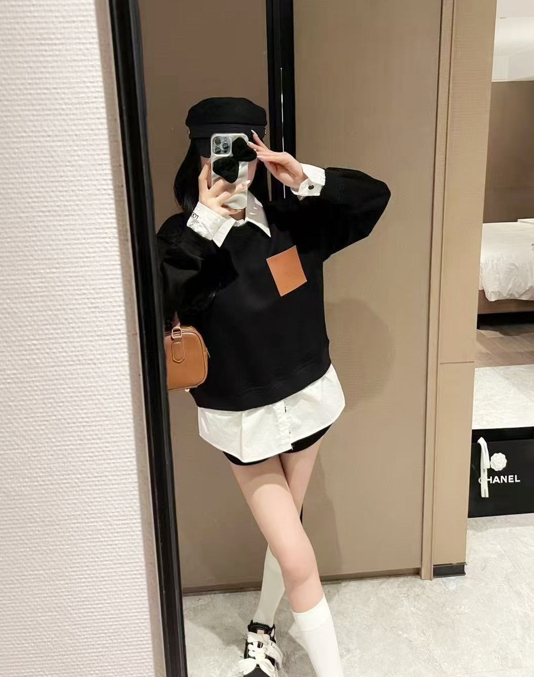 PU Leather Logo Sweatshirt