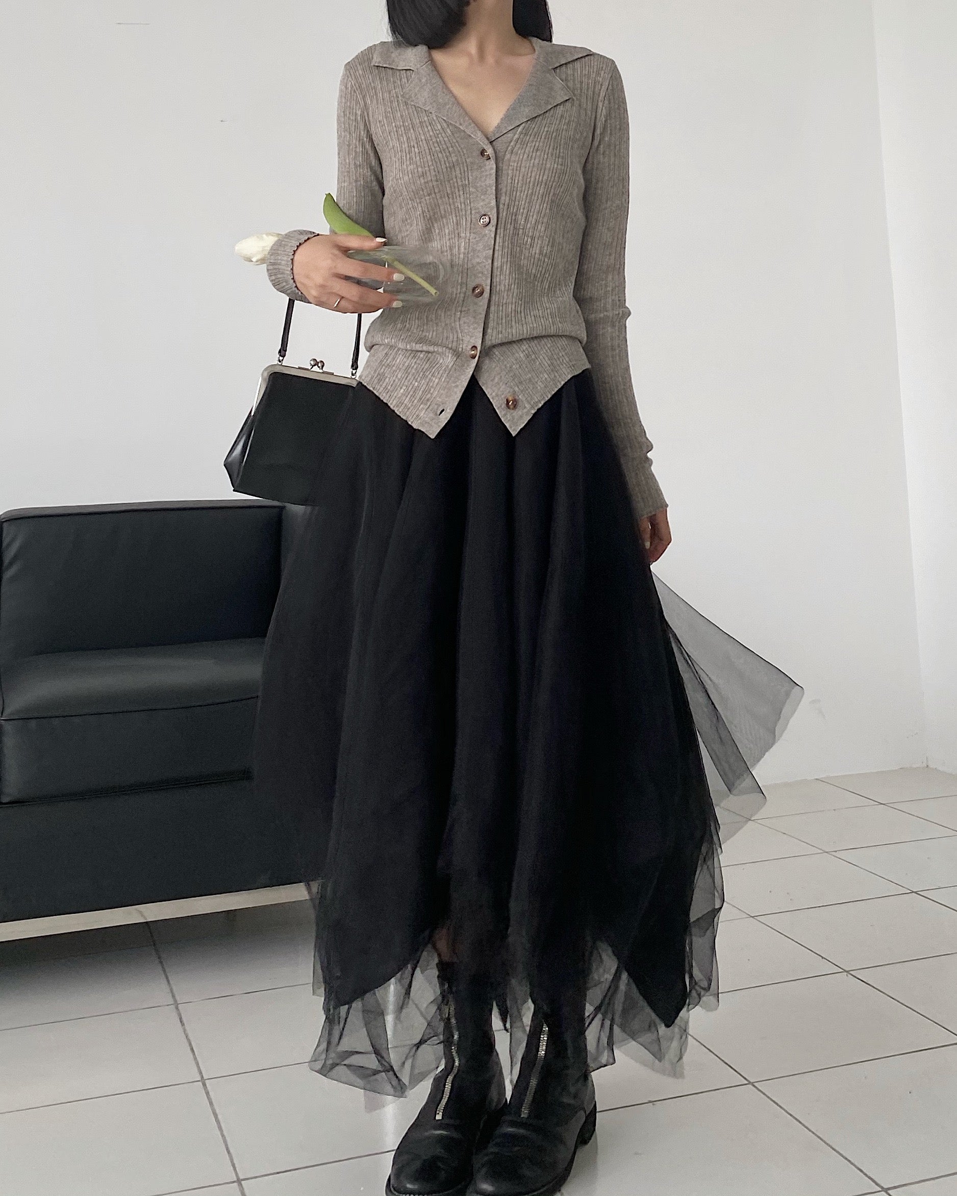 Dark Multi-Layered Irregular Gauze Skirt