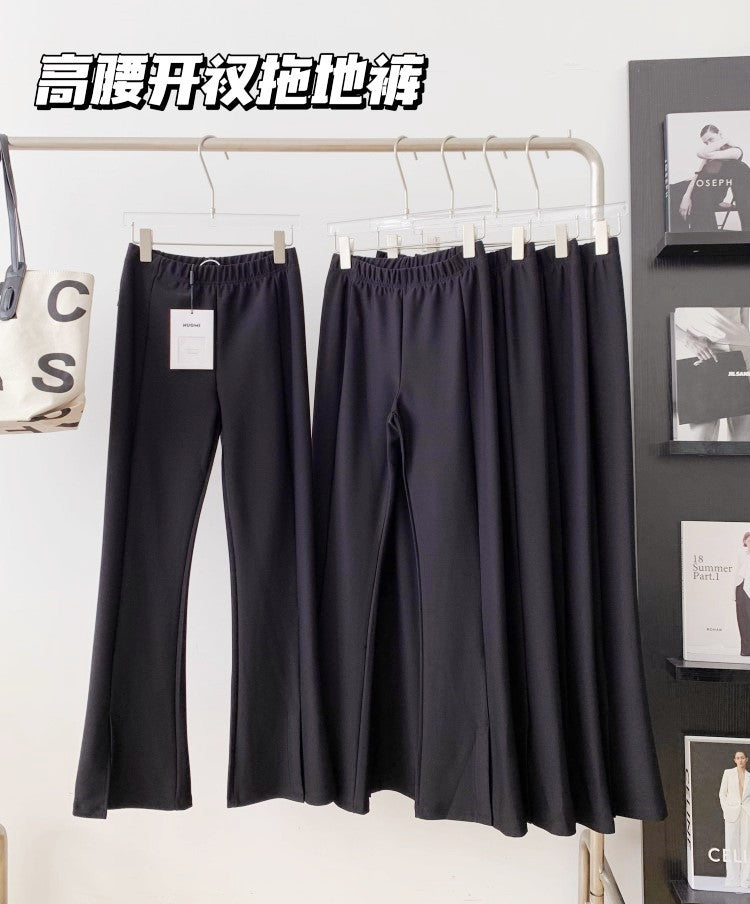 Mink Fleece Straight Slacks With a Slit