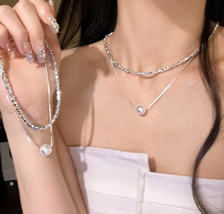 Silver Shimmer Layered Double Necklace
