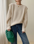 White Textured Knit Sweater with Layered Look