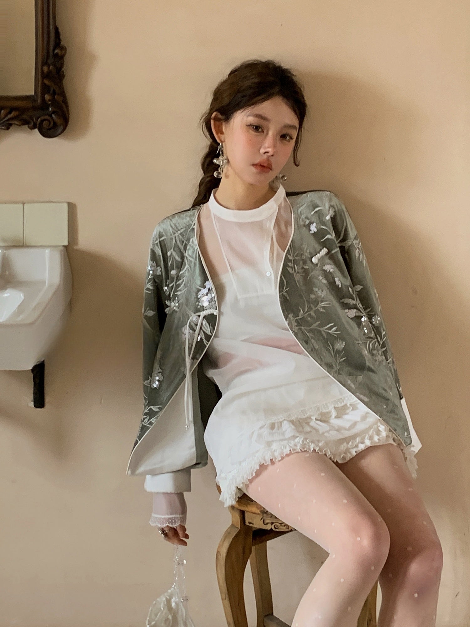 New Chinese Style Floral Velvet Sequin Jacket