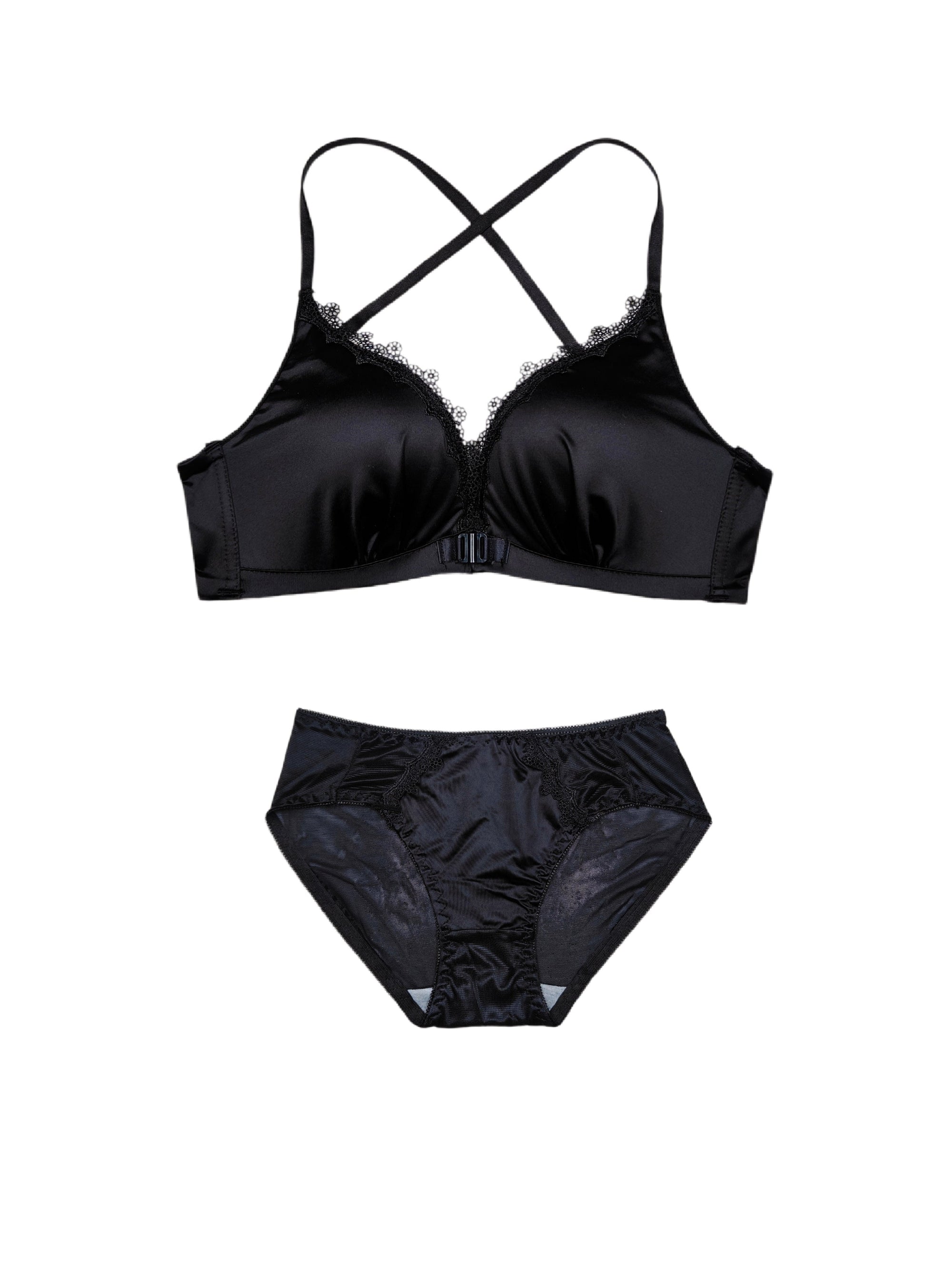 Golden Satin Cross-Back Front-Closure Bra