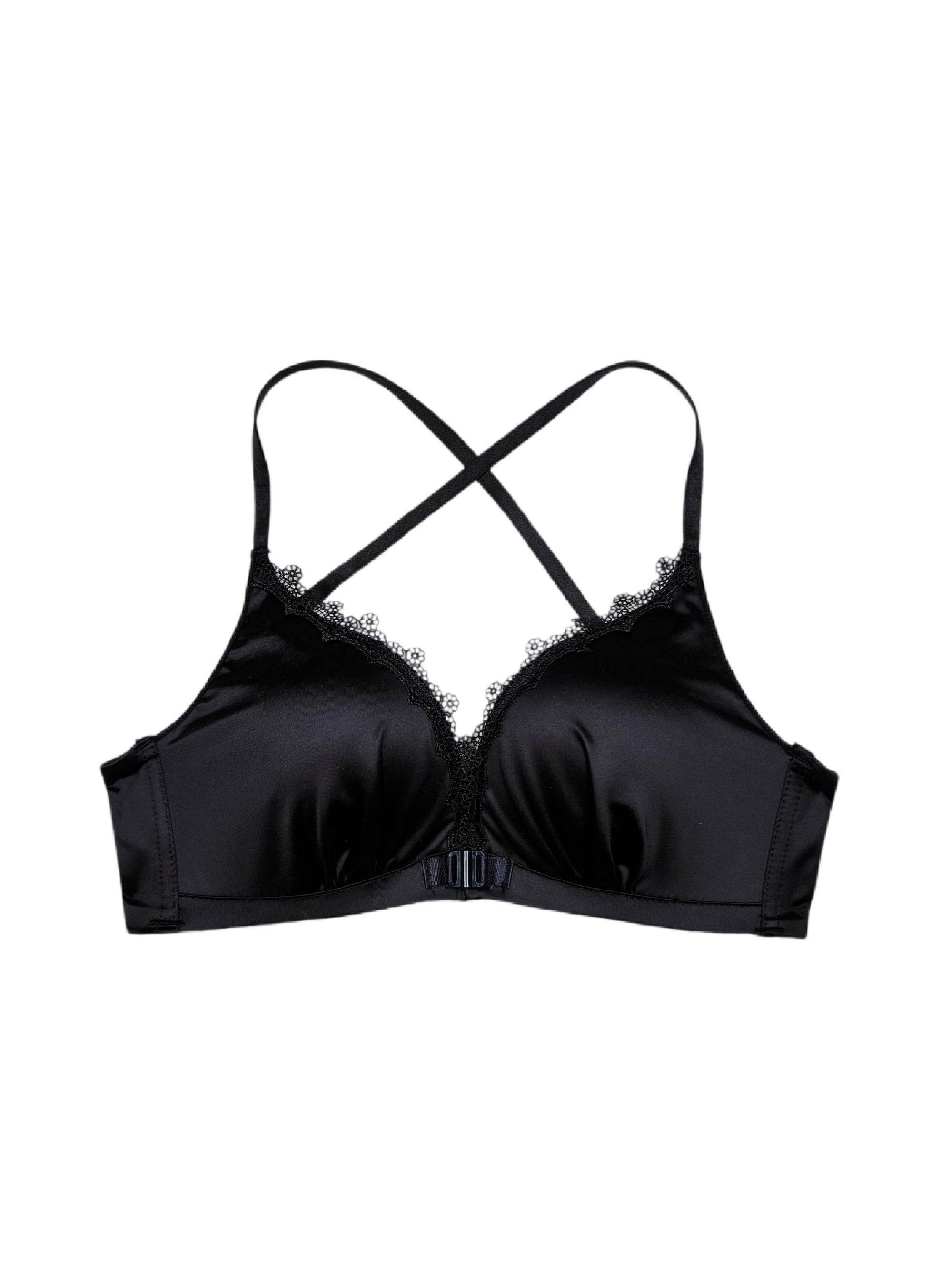 Golden Satin Cross-Back Front-Closure Bra
