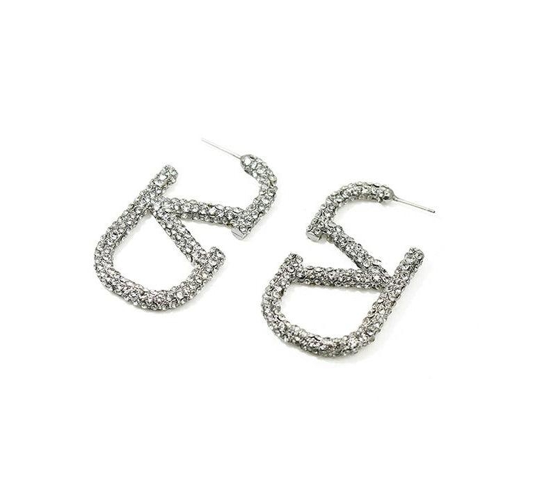 Luxurious Full Rhinestone V-Shaped Letter Earrings