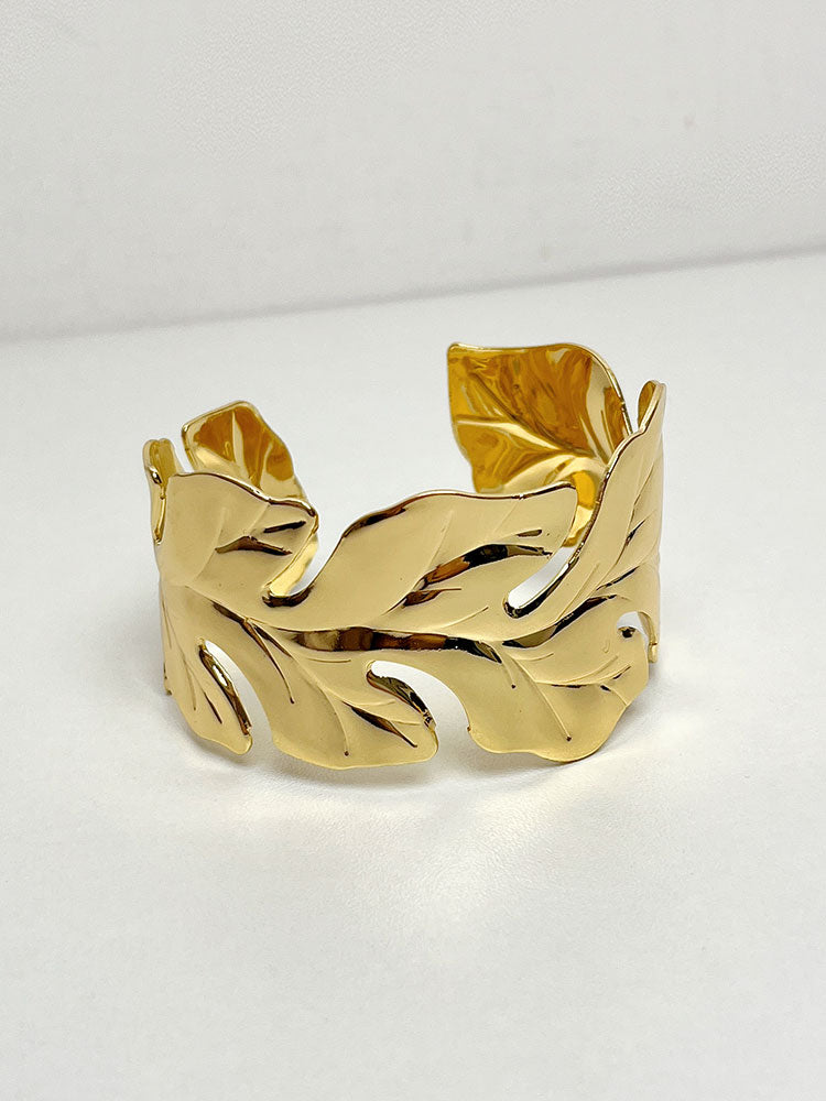 Luxe Leaf Open Bangle Bracelet